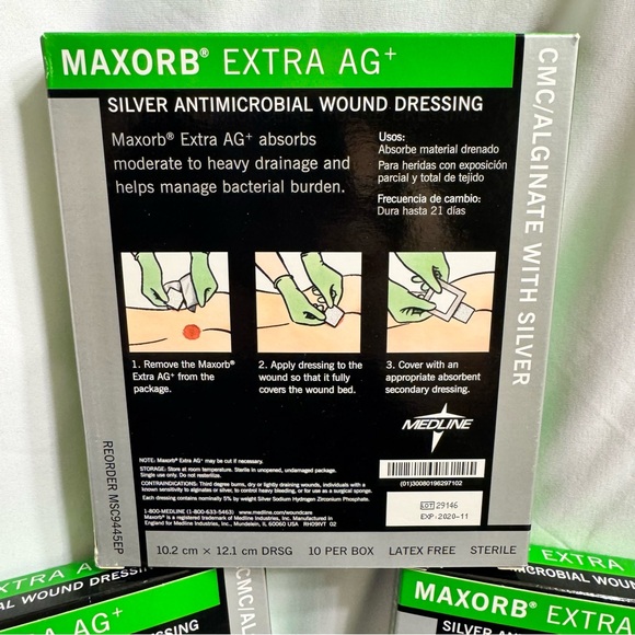 Maxorb Extra AG Plus Antimicrobial Silver Wound Dressing MedLine 3 Boxes 4X4 - Picture 4 of 12
